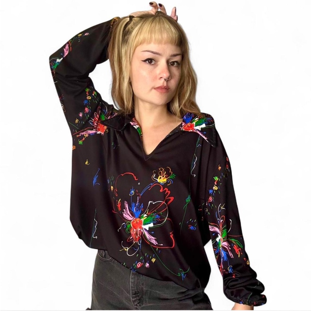 Vintage 70s Abstract Floral Blouse